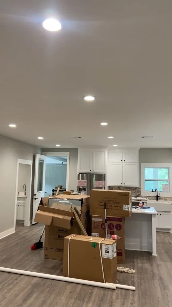 Finished custom kitchen with painted drywall and ceiling